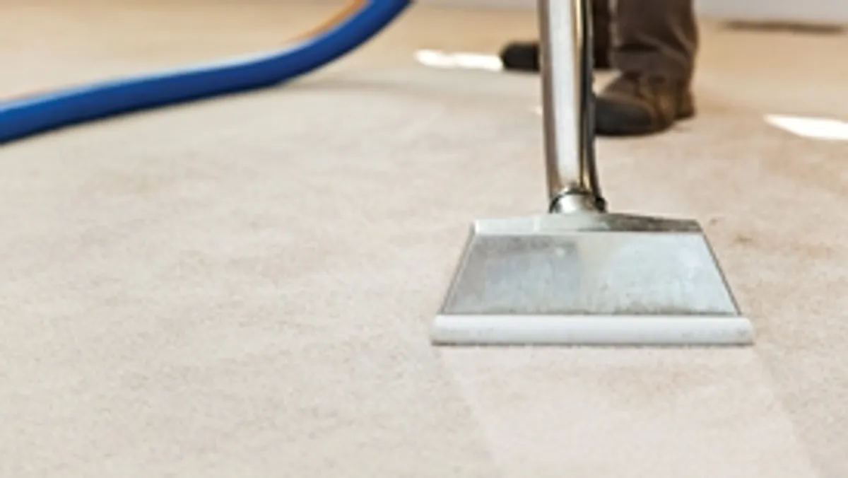 Carpet cleaning wand head gliding over a light carpet during hot-water extraction, Denver, CO.